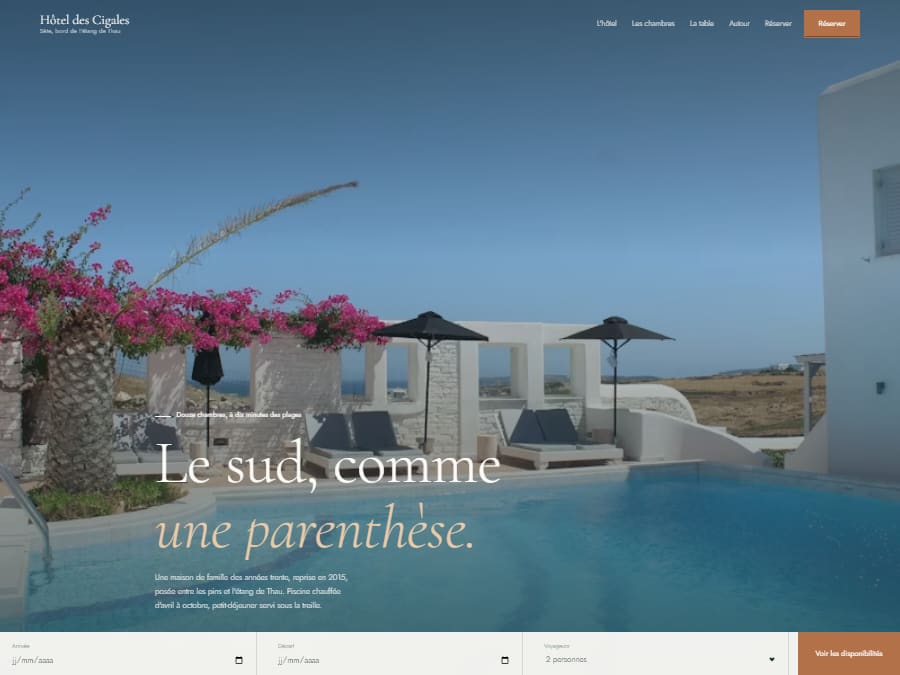 Site de démonstration pour un hôtel de charme à Sète