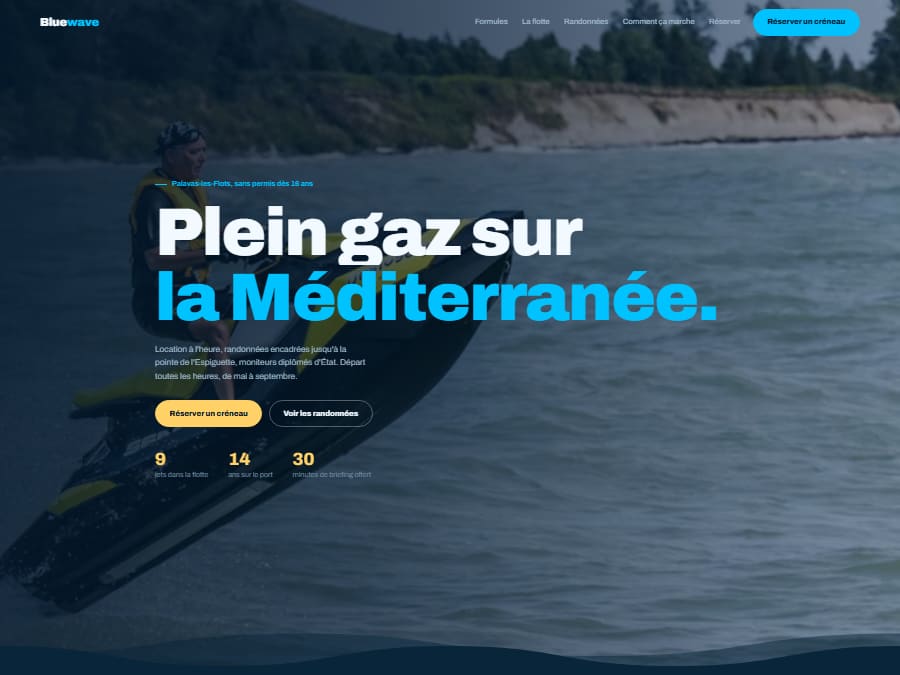Site de démonstration pour une location de jet ski à Palavas