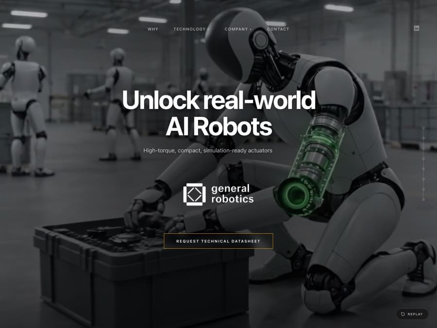Page d’accueil du site créé pour General Robotics, robotique et intelligence artificielle
