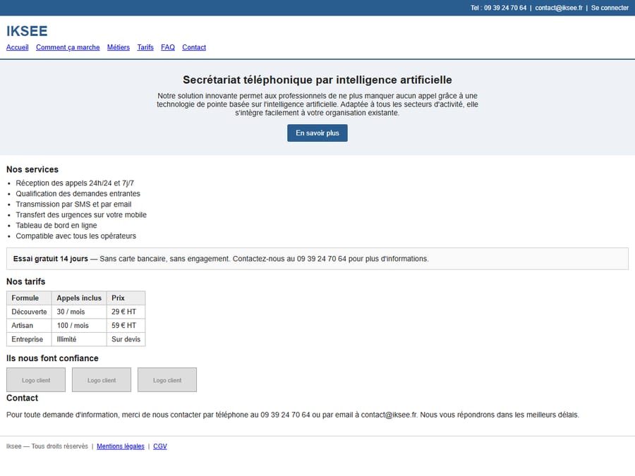 La même page montée sans travail de design : polices par défaut, aucune hiérarchie, pas de respiration